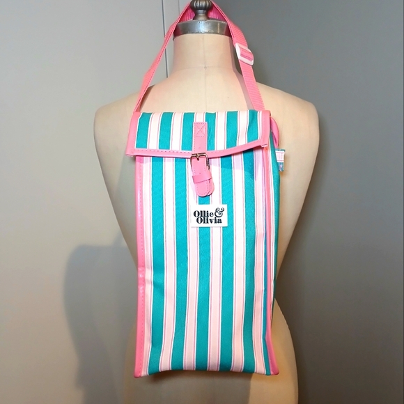 NWOT Ollie & Olivia Pink and Teal Striped Insulated Bag - Picture 1 of 9